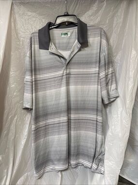Hogan Gray and White Striped Polo with Dark Gray Collar Size 3XL